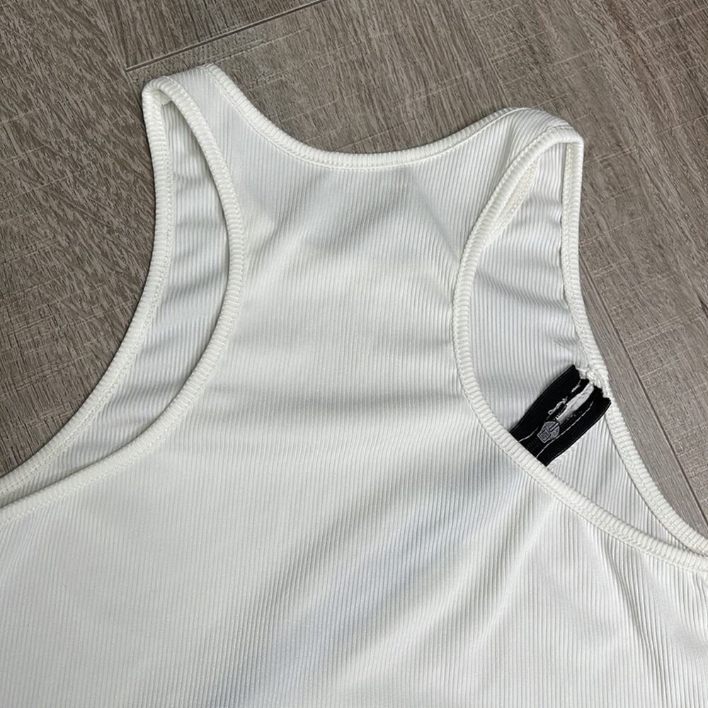Cream Ribbed Diagonal Zip Front Detail Tank Top Women’s Size Small - Picture 3 of 6